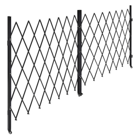 KFFKFF Double Folding Security Gate, Lockable Scissor Gate with Swivel Casters, Steel Retractable Barrier for Entry, Garage, Warehouse, and Pool, 145.67 x 86.81 in (W x H)