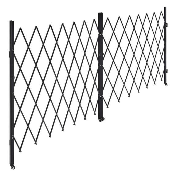 KFFKFF Double Folding Security Gate, Lockable Scissor Gate with Swivel Casters, Steel Retractable Barrier for Entry, Garage, Warehouse, and Pool, 145.67 x 86.81 in (W x H)