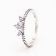 thumbnail image 1 of Anillo de muestra de pétalo brillante con diamantes bañado en plata, anillo de lujo con forma de copo de nieve y flores, regalo sorpresa, 1 of 5