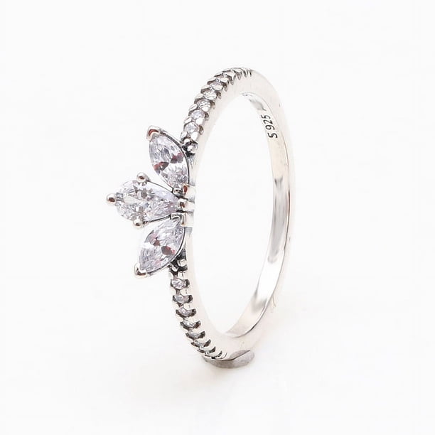 Anillo de muestra de pétalo brillante con diamantes bañado en plata, anillo de lujo con forma de copo de nieve y flores, regalo sorpresa