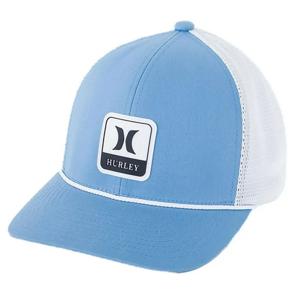 Hurley Men's Hat Tasman Stretch Flex Fit Mesh Trucker Cap (Small/Medium, Sky Blue/White)