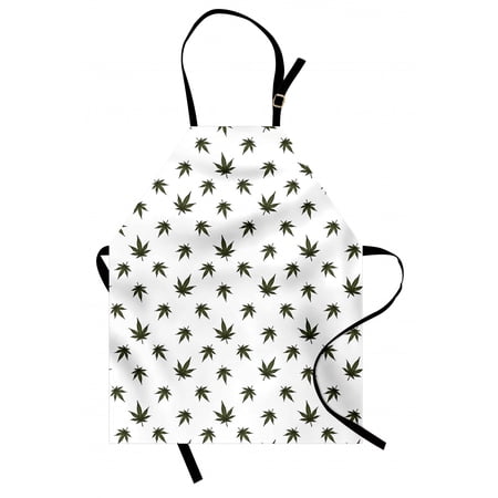 Botanical Apron  Leaves Flowering Plant Hemp Vegetable Medicinal Herbs Motif Pattern  Unisex Kitchen Bib with Adjustable Neck for Cooking Gardening  Adult Size  Dark Green White  by Ambesonne