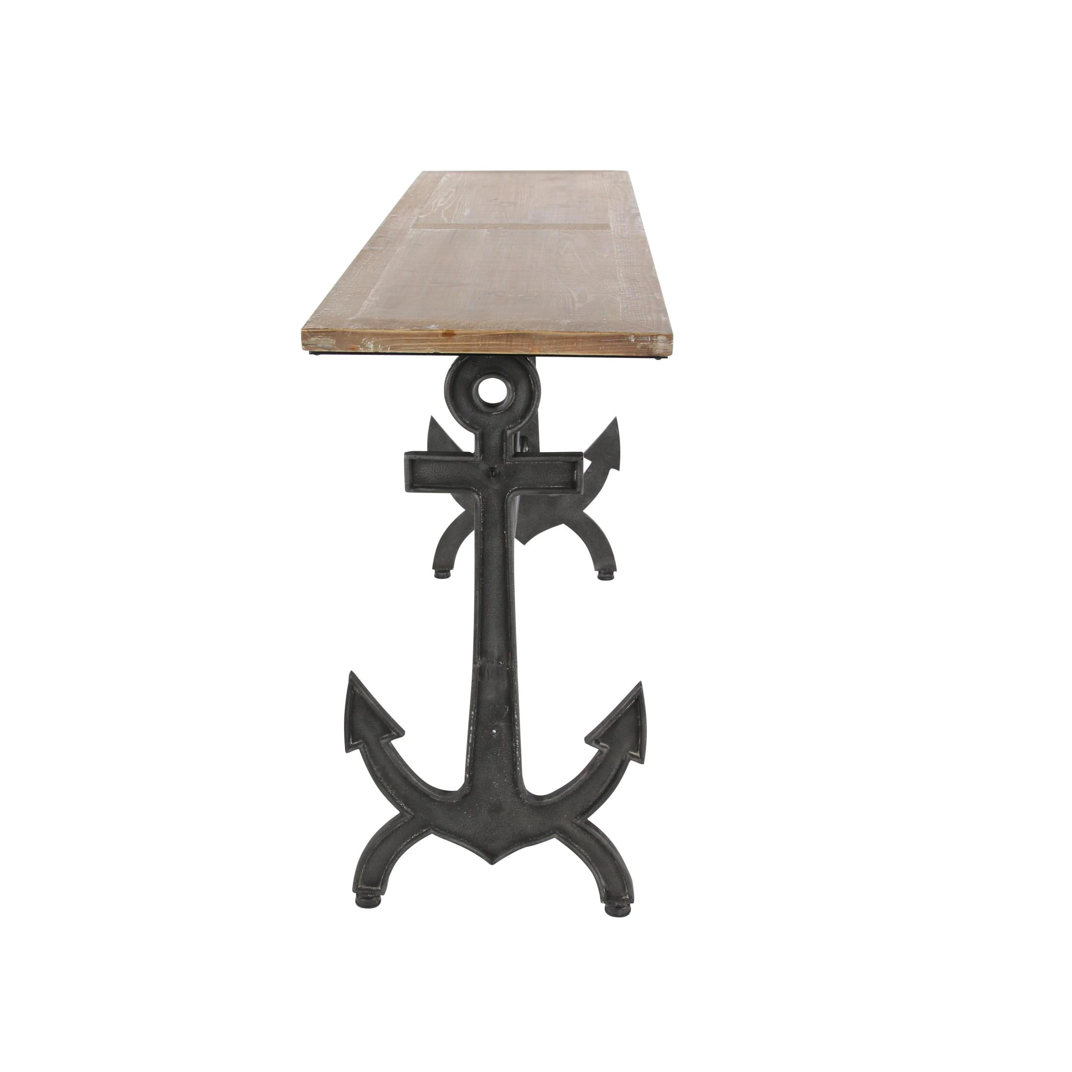 DecMode Brown/Black Coastal Rectangular Metal Console Table with Metal Anchor Shaped Base, 48"W x 31"H