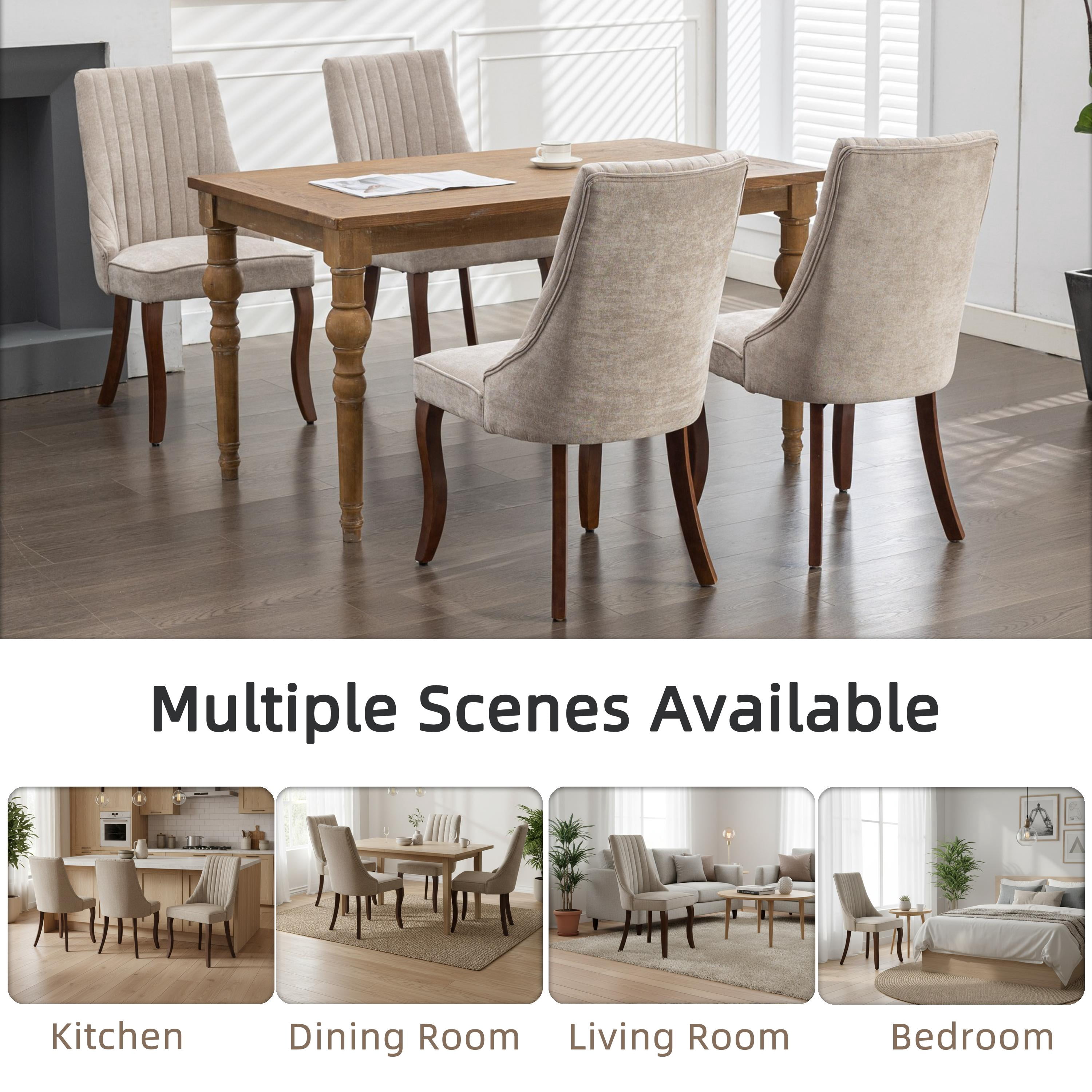 Dining Chairs Set of 4, PAPROOS Velvet Upholstered Dining Chairs, Farmhouse Accent Chair Side Chair with High Backrest and Solid Wood Legs, Kitchen Chair for Dining Kitchen Living Room, Beige
