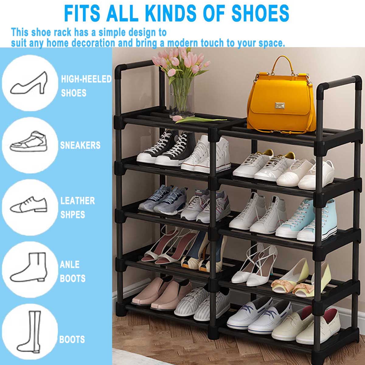 Neprock Shoe Rack, 6 Tier, Stackable 24 Pair Closed Shoe Storage Cabin –  neprock