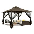 thumbnail image 3 of HAPPATIO Patio Gazebo 12' X 12', Ventilated Double Roof & Mosquito Netting, Outdoor Gazebo with Metal Frame, Soft Top Canopy for Backyard, Deck, Poolside, 3 of 8