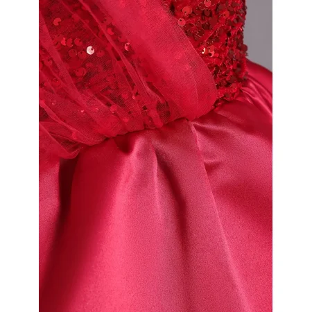 

GEDER-FAGirls Puffy Princess Dress Short Sleeve Sequin Ruffle Splicing Tulle Tutu Dress Performance Dress Wedding Flower Girls For Evening Birthday Party Kids Clothes Valentine Day Outfit
