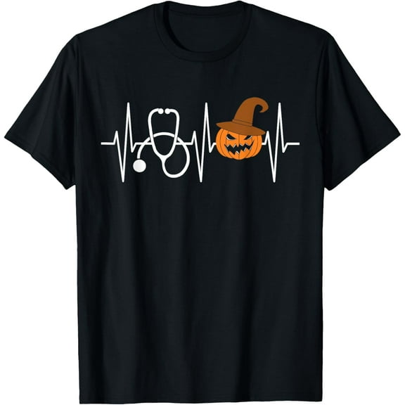 Halloween Nurse Heartbeat Pumpkin Stethoscope Nursing T-Shirt