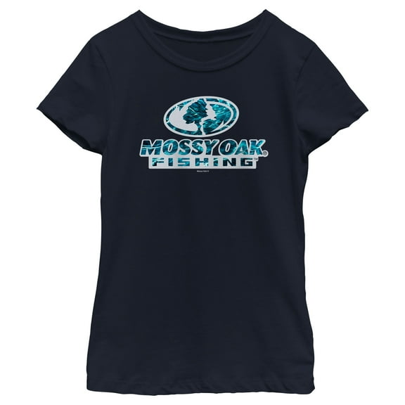 Girl's Mossy Oak Blue Water Bold Logo  Graphic Tee Navy Blue Large