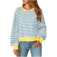 thumbnail image 2 of Feancey Womens Striped Color Block Shirt Oversized Long Sleeve Crewneck Sweatshirts Comfy Loose Casual Pullovers Fall Fashion Clothes Blue S, 2 of 7