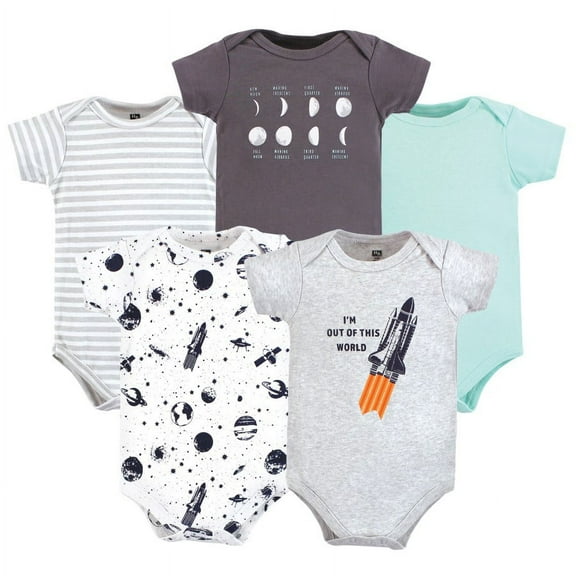 Hudson Baby Short Sleeve Bodysuits, 5-Pack, Newborn- 24 Months