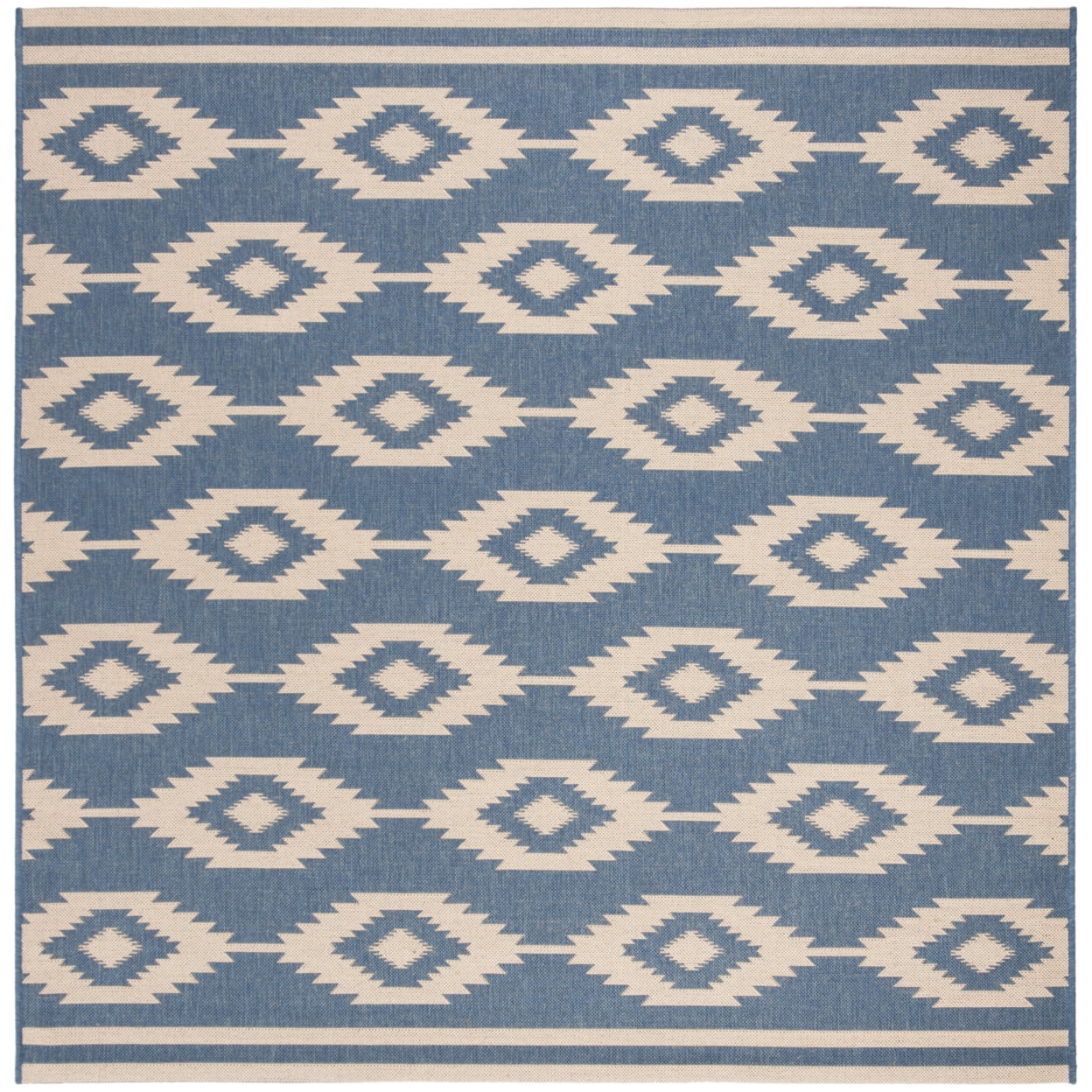 SAFAVIEH Beach House Vasiliki Geometric Indoor/Outdoor Area Rug, Cream/Blue, 5'3" x 7'6"