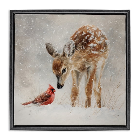 Stupell Industries Little Fawn & The Cardinal Black Framed Floater Canvas Wall Art, design by Tina LeCour