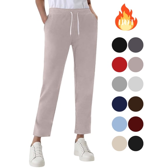 KICILVS Petite Pants for Women Straight Leg Drawstring High Waist Casual Trousers with Pockets Comfy Cozy Lounge Sweatpants Beige