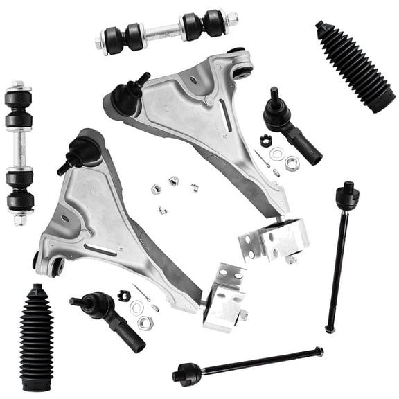 Detroit Axle - 10pc Front End Suspension Kit for 2006-2011 Buick Lucerne Cadillac DTS 2 Lower Control Arms w/Ball Joints 4 Inner Outer Tie Rods 2 Sway Bars 2 Boots 2007 2008 2009 2010 Replacement