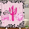 thumbnail image 3 of 4PCS Western Cowgirl Shower Curtain Sets with Rugs, Waterproof Fabric Pink Shower Curtain, Black Cow Print Cowboy Boots Hat Hot Pink Cactus Disco Horseshoe Preppy Girls Women Bathroom Decor, 3 of 7