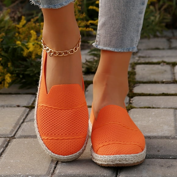 Hoshose Women's Ballet Flat Shoes FlyKnit Dressy Round Toe Slip On Hollow Out Breathable Shoes Plus Size