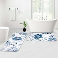 thumbnail image 2 of Blue Floral Bathroom Rug Sets 2 Piece, Absorbent Bath Mats for Floor, Watercolor Ink Flowers Bath Rugs for Bedroom, Front Door, Kitchen, Modern White Bathroom Decor, 17.3"x 30" +17.3"x 47", 2 of 6