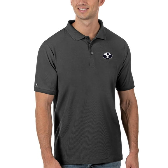 Men's Antigua Anthracite BYU Cougars Legacy Pique Polo