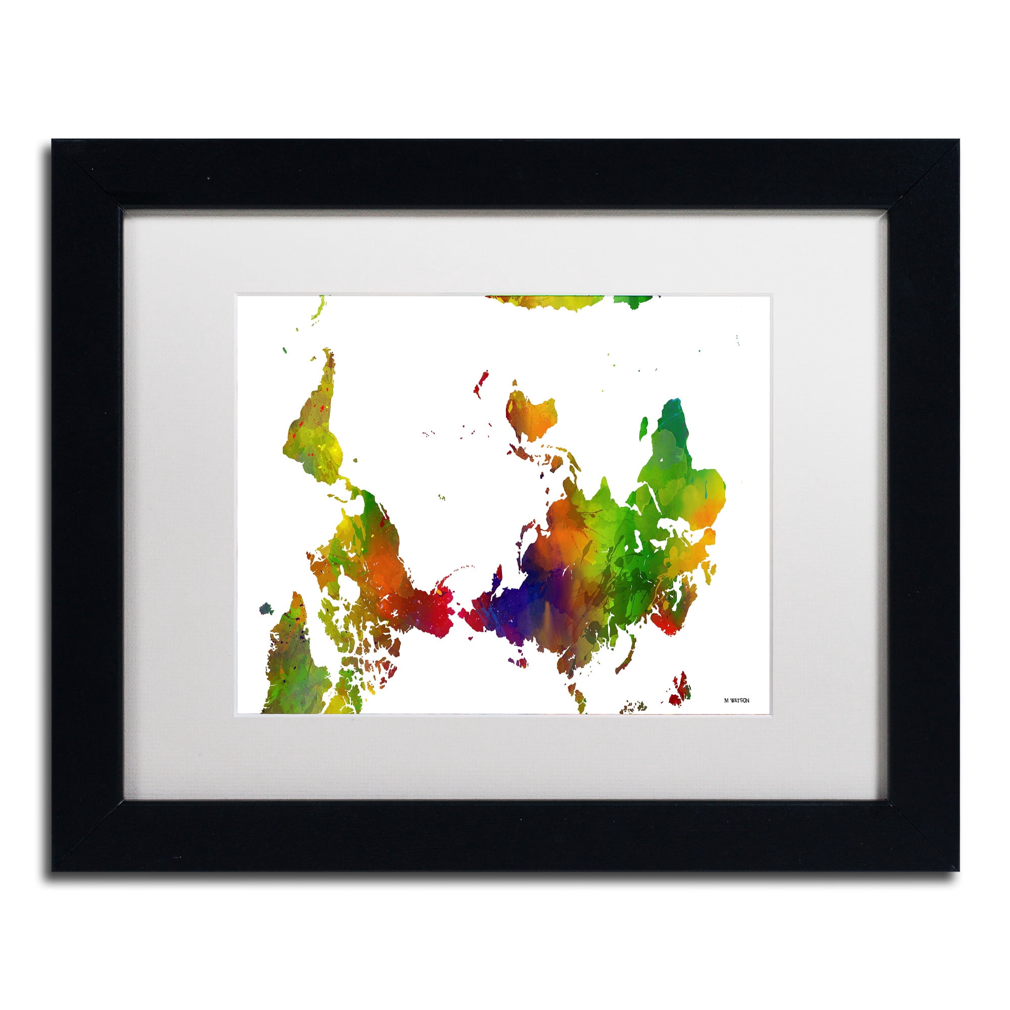 Trademark Fine Art "Upside Down Map of the World Clr 1" Canvas Art by Marlene Watson, White Matte, Black Frame