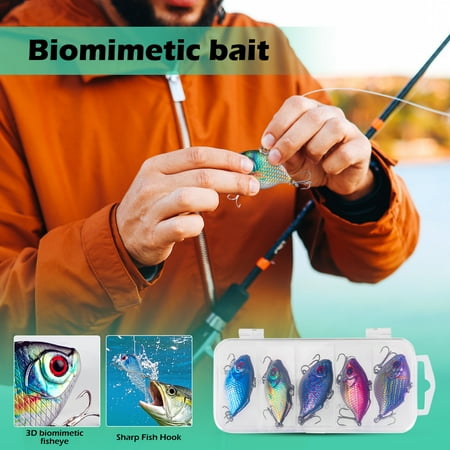 Lipless Crankbait Rattle Trap Fishing Lures for Freshwater Saltwater Lipless Crankbaits for Bass Fishing Lure Set for Bass Trout Walleye Redfish Pike 5pcs with Box