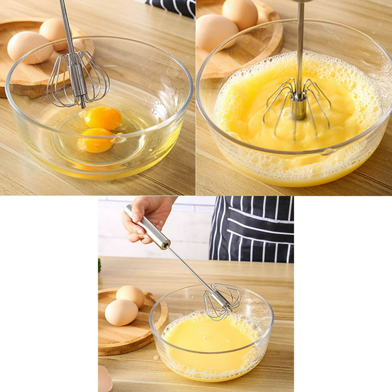 Stainless Steel Whisks, Hand Push Whisk Blender Semi-Automatic Whisk Mixer  Egg Milk Beater Milk Frother Rotating Push Whisk Mixer for Blending