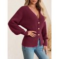 thumbnail image 3 of Women V‑Neck Button Front Knit Cardigan Long Sleeve Fitted Sweater Coat, 3 of 5