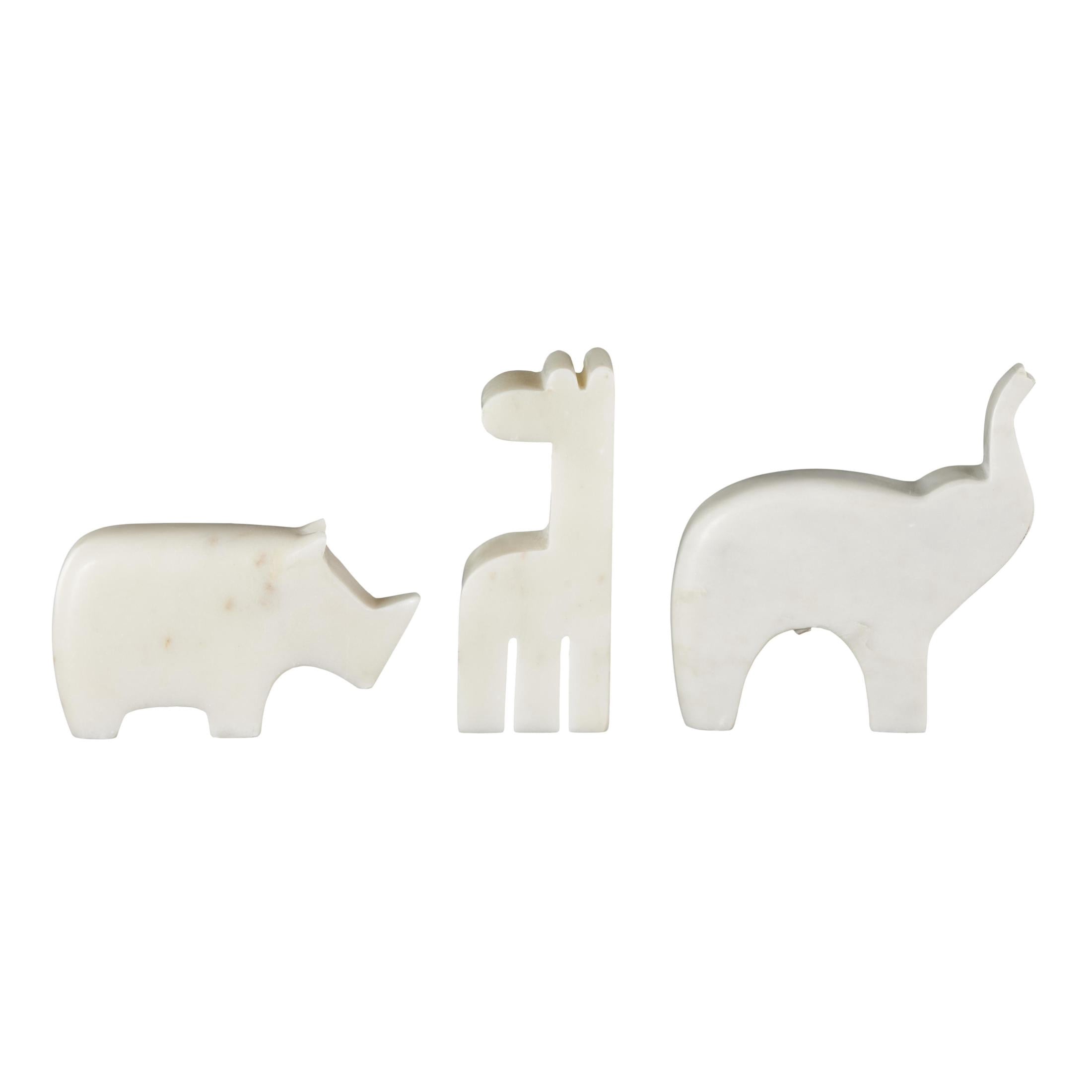 3",6",3"H Cream Marble Small Abstract Rounded Safari Animals Sculpture, by DecMode (3 Count)