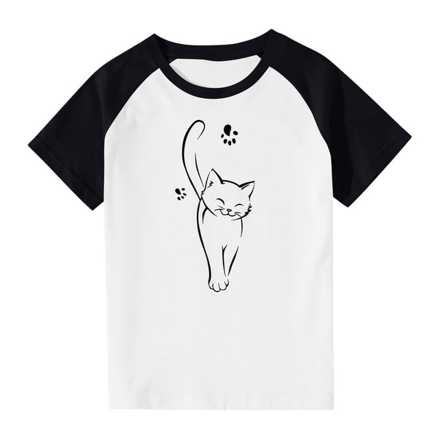 RXIRUCGD 2025 Vêtements d'Été pour Enfants Tout-Petits Garçons Filles Mode Mignon Col Rond Imprimé Manches Courtes Haut