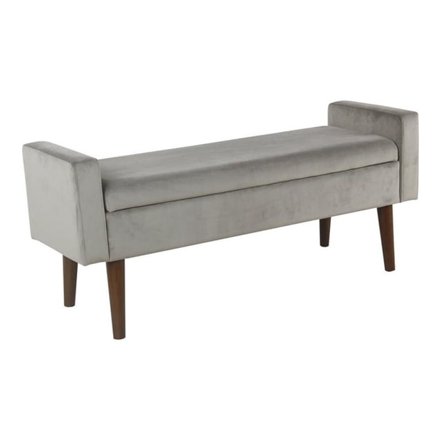 HomePop Fulton Banc de Rangement Moderne en Tissu Velours, Fini Gris