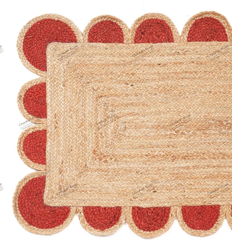 Hand Braided Natural Jute Rug Beige and Red Area Rug Rectangle Rug