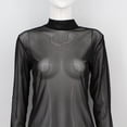 thumbnail image 4 of Camisa de la base de la mujer Sexy manga larga ver a través de la camiseta transparente casual de la señora camiseta Cuello redondo Cuello de fiesta Club femenino Tops de primavera Negro XL sidaley AP008921-04, 4 of 7