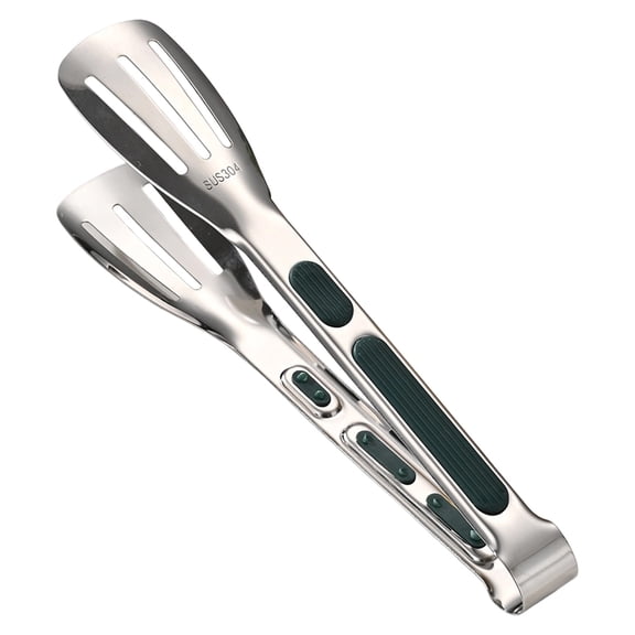 Cozival 9 Inch Stainless Steel Slotted Tongs with Non-Slip Rubber Grip, Heat-Resistant Kitchen Tongs for BBQ, Grilling, Salad, and Steak Serving