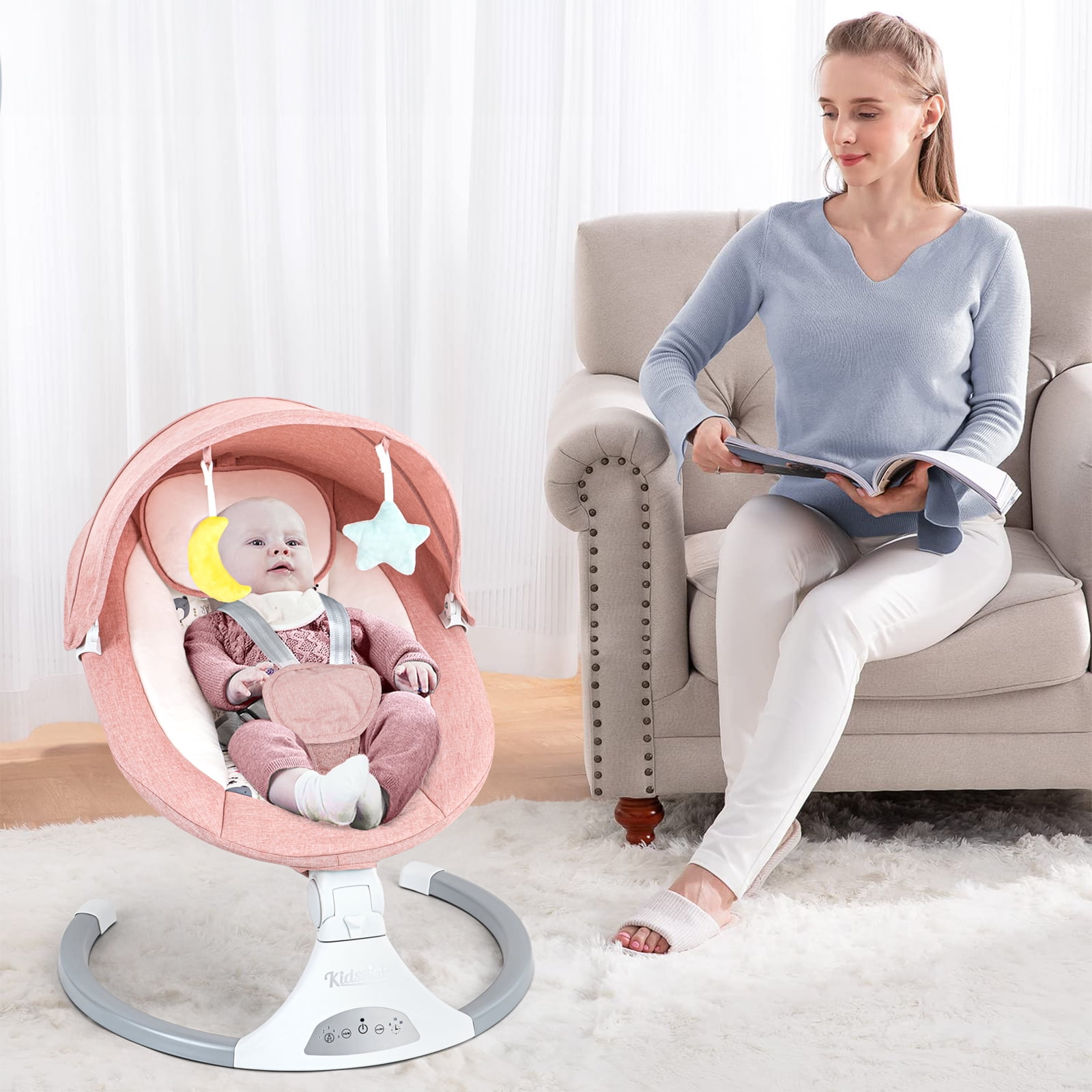 Baby Swing for Infants | Electric Swing for Babies,Portable Swing for Baby Boy Girl, Infant Swing with Remote Control, 5 Speeds,3 Seat Positions,12 Music and Bluetooth,Aluminum