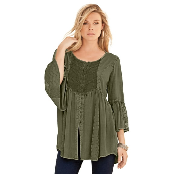 Roaman's Women's Plus Size Taylor Acid Wash Big Shirt