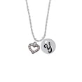 thumbnail image 2 of Delight Jewelry Black Nickeltone AB Crystal Open Heart Silvertone Script Initial Disc - Y - Charm Necklace, 20"+3", 2 of 4