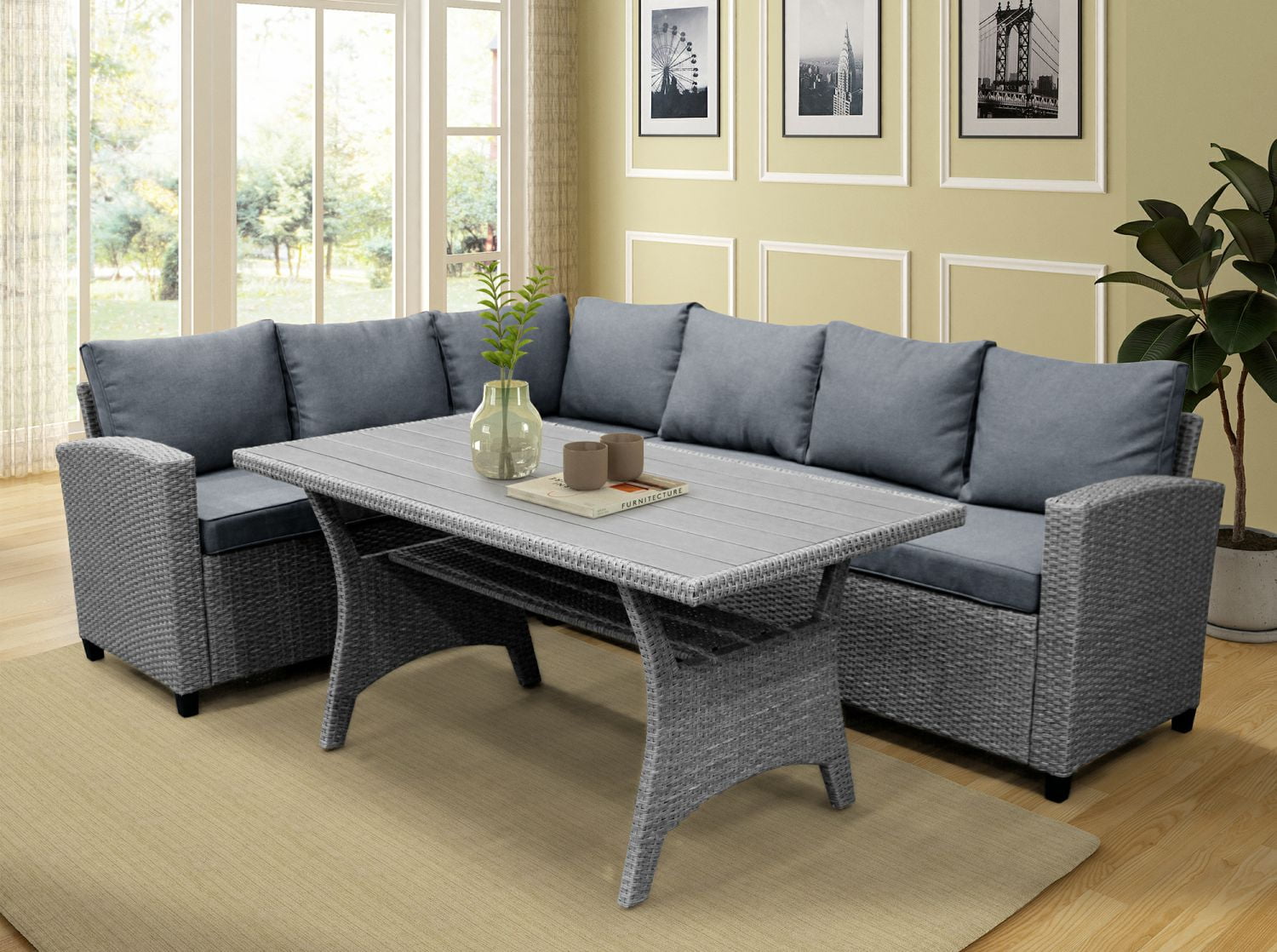 Dining Table Set Outdoor Furniture PE Rattan Wicker Conversation Set