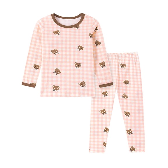 WIBACKER 2-7 Years Toddler and Little Girls' Long Sleeve Pajamas Set Cotton Top and Pants 2 Piece Sleepwear Pjs - Plaid Bears