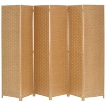 Legacy Decor Room Divider 6 Panel Weave Design Fiber Beige Color, Freestanding