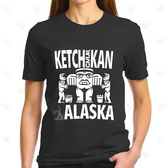 KETCHIKAN Alaska Cotton Short Sleeve T-Shirt with Minimalist Totem Pole Graphic Design
