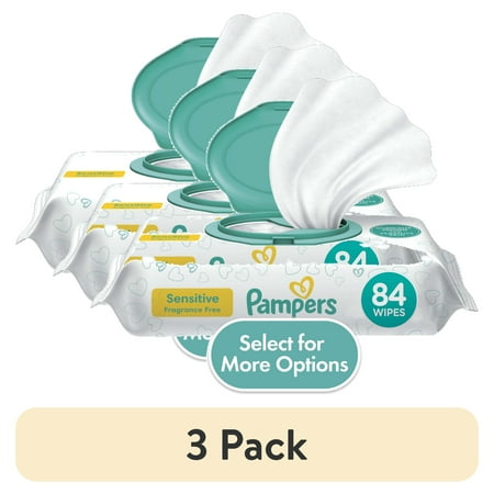 (3 pack) Pampers Sensitive Baby Wipes 1X Flip-Top Pack 84 Wipes (Select for More Options)