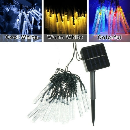 White Crystal Lights Icicle LED Christmas lights Landscape Solar String Lights Globe Ball 19.7ft 30 LED Fairy Bubble Outdoor Garden Crystal Lights Cold White ()