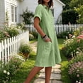 thumbnail image 4 of CHGBMOK Womens Casual Cuffed Button Down Shirt Dress Collared V Neck Short Sleeve Tunic Blouses Midi Dress with Pockets, 4 of 6
