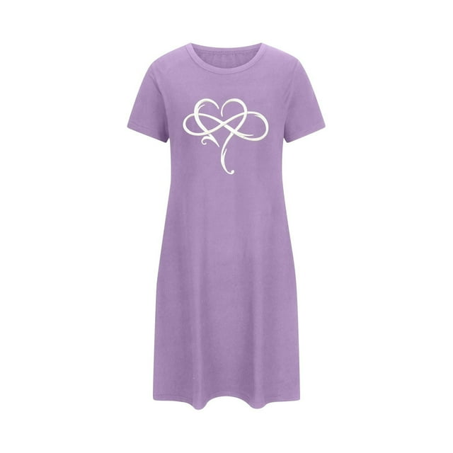 fheaev Chemises de Nuit pour Femmes Grande Taille Imprimé Saint-Valentin Chemise de Nuit Décontractée Manches Courtes Robe de Nuit Ample Confortable Pyjama Col Rond Chemises de Nuit Douces