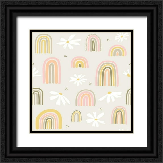Talent, Kelley 26x26 Black Ornate Wood Framed with Double Matting Museum Art Print Titled - Tan Rainbows and Daisies