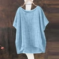 thumbnail image 2 of Holzkary Cotton Linen Shirt for Women Loose Fit 2025 Trendy Women's Summer Short Sleeve Solid Casual Loose Linen Top Light Blue 3Xl, 2 of 8