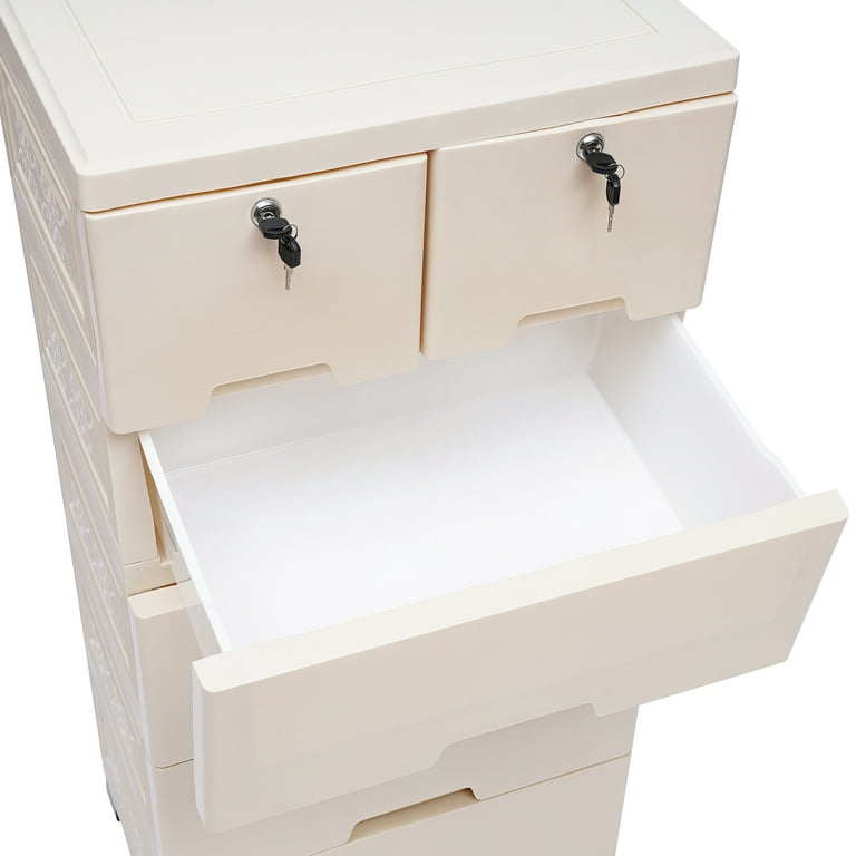 Loyalheartdy 6 Plastic Drawer Dresser Storage Chest Bedroom Tower Closet  Organizer Furniture Cabinet w/4 Wheels Beige