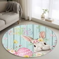thumbnail image 2 of Turquoise Easter Round Area Rugs Collection 4', Spring Easter Bunny Eggs Floral Wooden Non Slip Indoor Circular Throw Runner Rug Floor Mat Carpet for Living Room Dining Table Bedroom Nursery, 2 of 9