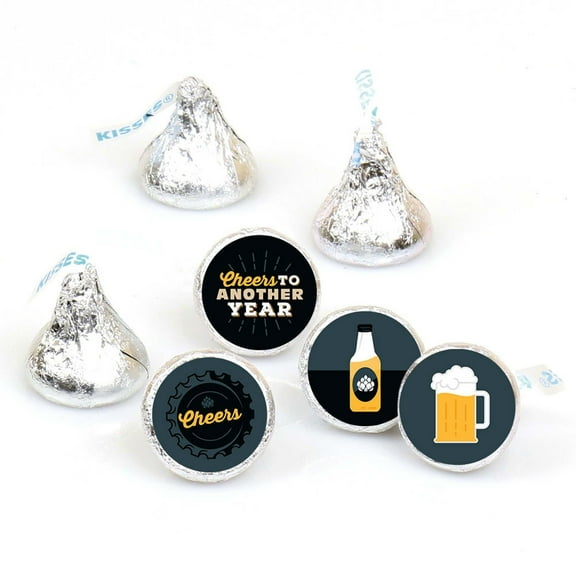 Big Dot of Happiness Cheers and Beers Happy Birthday - Birthday Party Round Candy Sticker Favors - Labels Fits Chocolate Candy (1 sheet of 108)