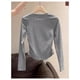 thumbnail image 3 of Camisetas de Larga con Lazo para Mujer, Cuello Redondo Fruncido, Camisetas Casuales Ajustadas Gris M, 3 of 8